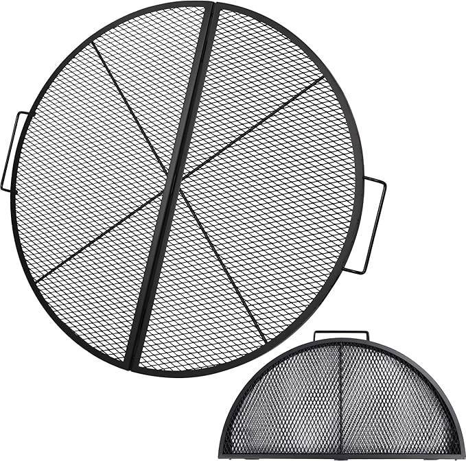 Lineslife X-Marks Fire Pit Cooking Grill Grates Portable, Heavy Duty Folding Round Campfire Grill Grate, Firepit Grill Grate with Handles for Outdoor BBQ Picnic, Black 30 Inch