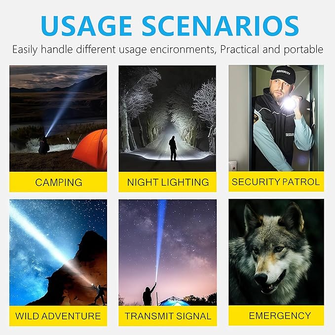 Rechargeable Flashlight 10,000 High Lumens, 70W XHP360 LED Super Bright Tactical Zoomable Flashlights with USB Output, Large Capacity Powered Waterproof Flash Light for Emergencies, Camping, Hunting