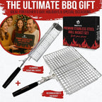 ROASTWURK's Bbq Grill Basket Set For Meat Fish Vegetables Stainless Steel 304 Barbecue Bbq Grilling Accessories Gifts For Men, Removable Wooden Handle Tool Shrimp Outdoor Cooking Camping Tailgating