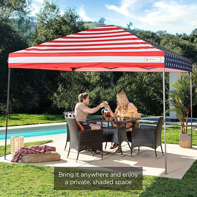 Best Choice Products 10x10ft Pop Up Canopy Tent, Outdoor Shade, 1 Person 1 Minute Set Up, Carry Case, 4 Weight Bags - American Flag