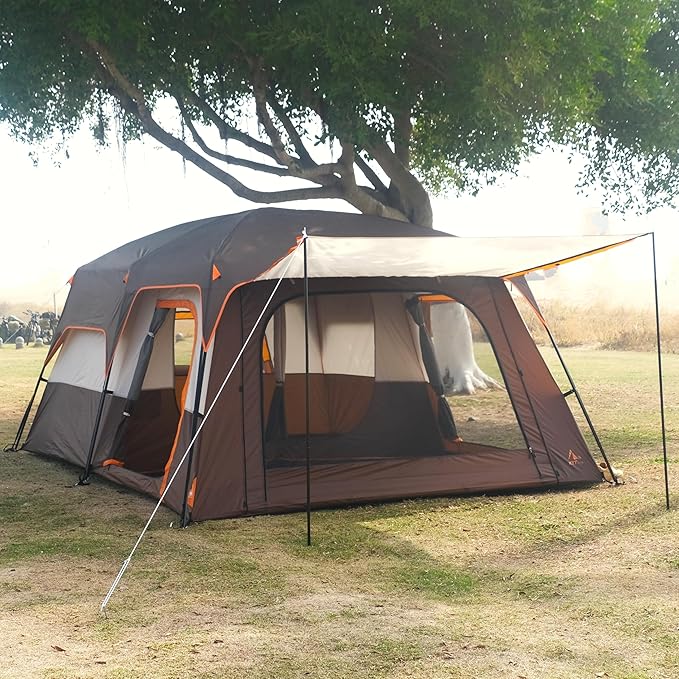 KTT Large Tent 8-10-12 Person,Family Cabin Tents,2 Rooms,2 Doors and 4 Windows with Mesh,Straight Wall,Waterproof,Double Layer,Big Tents for Outdoor,Picnic,Camping,Family Gathering