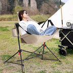 HOMEFUN Hammock Camping Chair - Portable Swinging Chairs for Adults with Stand and Storage Bag, Oversized Folding Rocking for Lawn Camp Fishing Hiking, Khaki