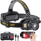 LED Headlamp Rechargeable，99000 Super Bright Head Lamp with 12 Modes & 90H Long Battery Life & IPX7 Waterproof,90° Adjustable Headlight for Outdoor Camping, Cycling, Hiking