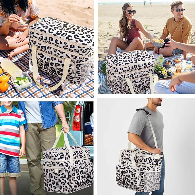 Soft Collapsible Insulated Sided Cooler - 60 Can Large Leakproof Picnic Beach Meal Prep Portable Travel Cooler for Shopping, Kayaking, Road Trips