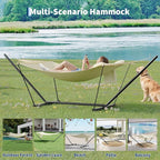 Double Hammock with Stand - Heavy Duty Portable 2 Person Design with Adjustable Steel Stand, Max 450LBS, Ideal for Outdoor Patio, Garden, Beach & Backyard