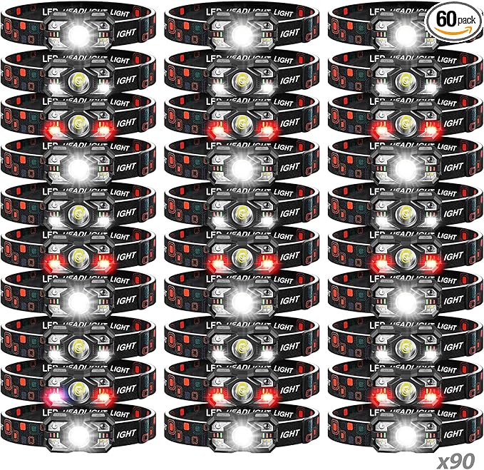 Headlamp Rechargeable 60Pack, 3000 Lumen Ultra-Light Bright Headlamp Flashlight with White Red Light, LED Headlight, 5+5 Mode for Outdoor Camping Fishing Running Hiking (60)