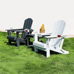 SERWALL Adirondack Chair with Cup Holders - Composite Adirondack Chairs Set of 2 HDPE Outdoor Chairs All Weather Use- White