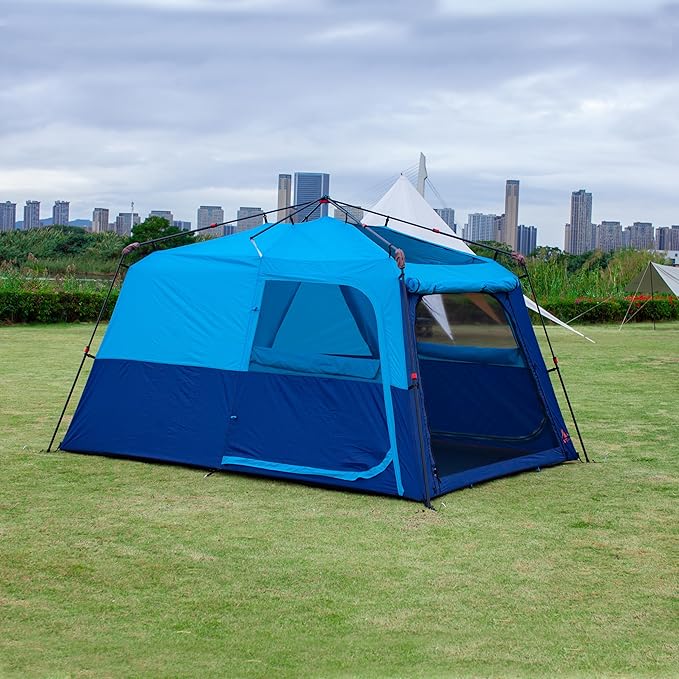 KTT Extra Large Tent 10-12-14 Person(A),Family Cabin Tents,2 Rooms,3 Doors and 3 Windows with Mesh,Straight Wall,Waterproof,Double Layer,Big Tent for Outdoor,Picnic,Camping,Family Gathering