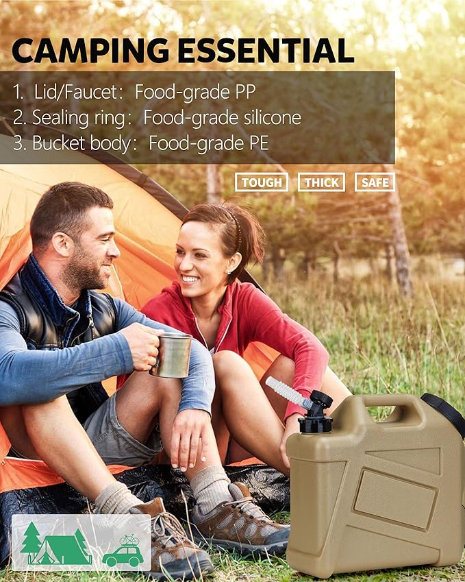 Water Container, 2.5 Gallon Water Containers Jug, (13x12x5.3in) Truly No Leakage Water Storage, Small Warm Sand Color Water Tank,BPA Free Portable Emergency Water Storage for Camping, Hiking