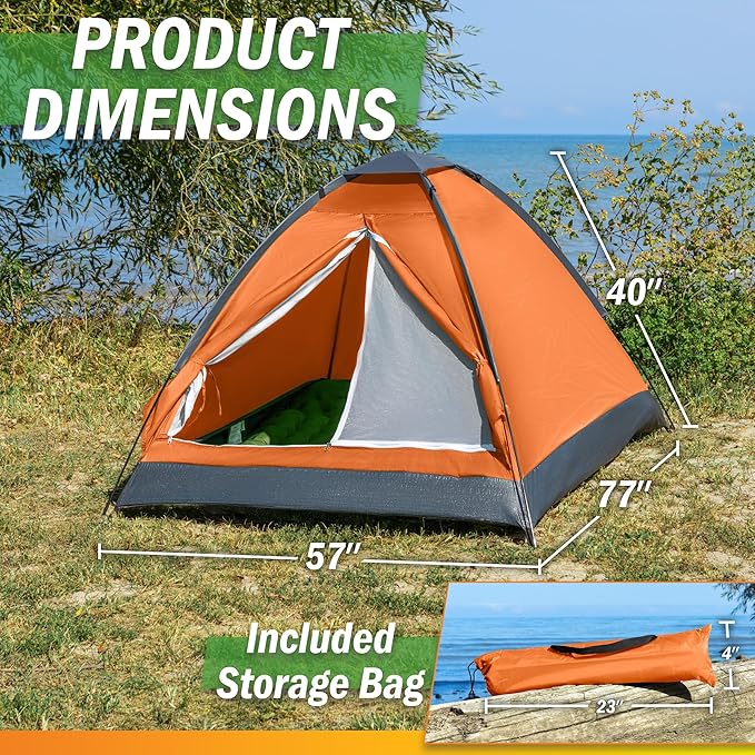 2 Person Camping Tent with Rain Fly and Carrying Bag - Lightweight Outdoor Tent for Backpacking, Hiking, or Beach Use by Wakeman Outdoors