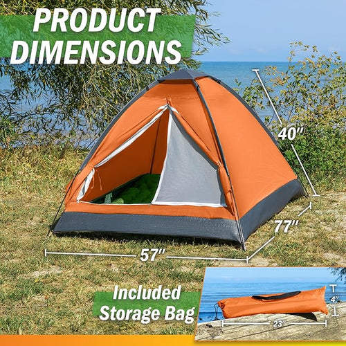 2 Person Camping Tent with Rain Fly and Carrying Bag - Lightweight Outdoor Tent for Backpacking, Hiking, or Beach Use by Wakeman Outdoors