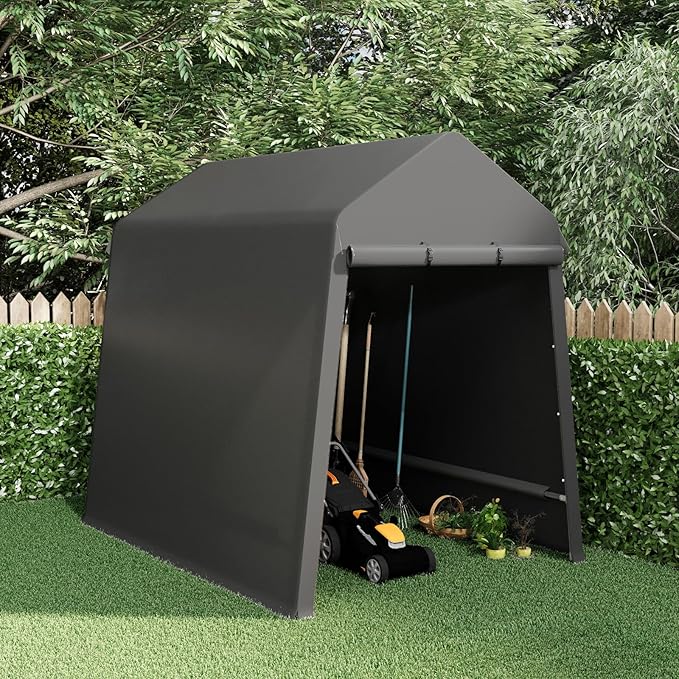 Outdoor Storage Tent 7 * 12 FT,Storage Shelter Shed,Waterproof Carport with Roll Up Doors & Vents Outdoor Storage Shed for ATV,Bike, Motorcycle, and Gardening Tools-Black