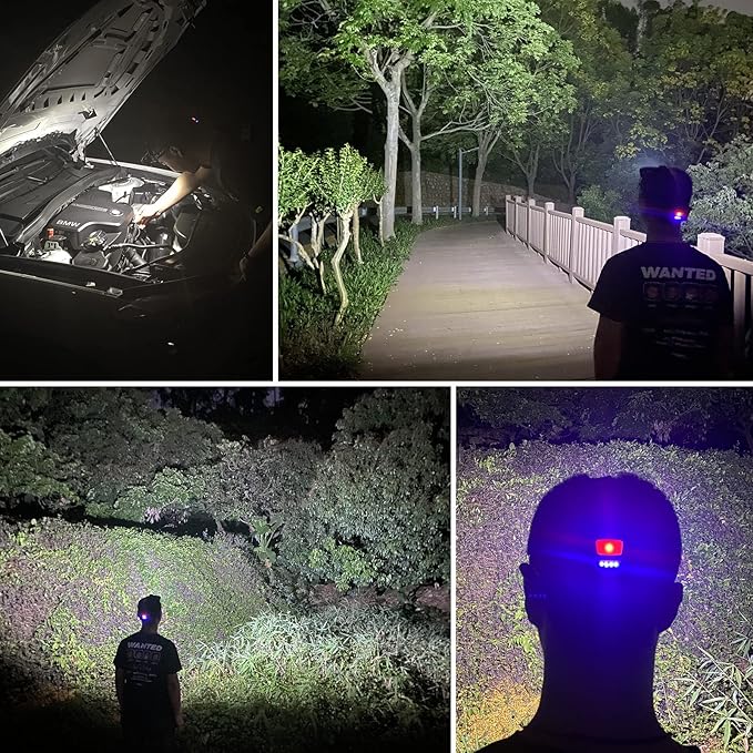DARKBEAM Hard hat Headlamp COB LED Floodlight with Red Light USB Rechargeable 2000 Lumen - Car Maintenance and Night Construction - Included Rechargeable Battery Last for 6-10 Hours