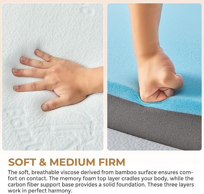 4 Inch Trifold Mattress, Cot Size Foldable Memory Foam Mattress with Viscose Derived from Bamboo Washable Cover, Portable Folding Mattress Topper for Camping, Guest, RV, Ventilated