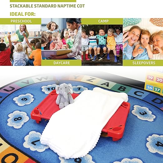 Pearington Stackable Standard Naptime Cot, Red (Set of 5)