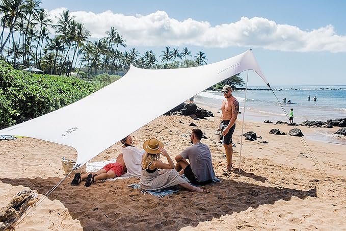 Neso Grande Portable Beach Tent Sun Shelter - Lightweight Beach Shade Canopy - Easy Setup for Family Outings - Patented Reinforced Corners - UPF 50+ Sun Protection - 7ft Tall, 9 x 9ft - White