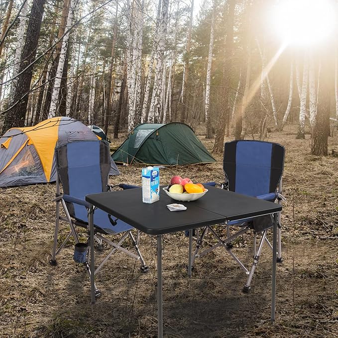 REDCAMP 34" Square Folding Card Table with Resin Top, Portable Fold in Half Small Card Tables with Collapsible Legs for Adults Indoor Outdoor Use, Black
