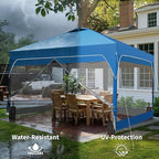 GDY 12x12FT Outdoor Pop Up Canopy Tent with One Push Setup, Easy Setup Gazebo with 4 PVC Transparent Sidewalls for Patio, Parties, Camping, Blue