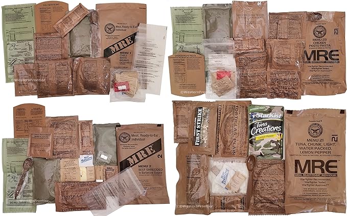 MRE A-Menu Case, 2018 Inspection Date Military Meal-Ready-to-Eat. Case of 12 Genuine US Military Surplus MREs with A Case Menu Selections.