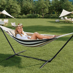 Double Hammock with Stand - Heavy Duty 450lbs Capacity, Portable Cotton Hammock for Two Adults, Indoor & Outdoor Use with Travel Bag(Coffee)