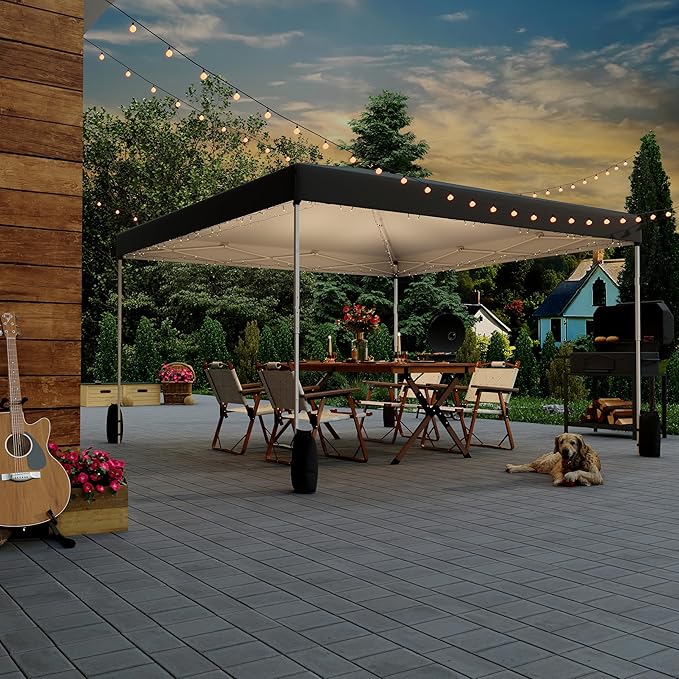 EROMMY 12x12 Pop Up Tent, Easy to Set Up Canopy Tent, Outdoor Canopy for Events, Camping, Parties with Wheeled Bag, 4 Ropes, 4 Sand Bags and 8 Spikes(Black)