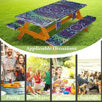 Picnic Table Cover with Bench Covers Vinyl Elastic Edges Fitted Rectangle Seat Tables Waterproof 3-Piece72X30in Set Outdoor Rectangular Folding Backing Tablecloth for Camping Over Size