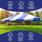 Party Tents Direct 20x30 Canopy Tent - Steel Frame - Outdoor Gazebo Pavilion Sun Shade Camping Shelter - Blue Vinyl Heavy Duty Waterproof Tent Cover - Event Tents for Parties Wedding