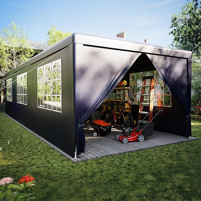 EROMMY Outdoor Party Tent 10x30 FT, Waterproof PE Canopy with 6 Removable Sidewalls and 2 Zipper Doors for Weddings, Events, Backyard Parties, Blue