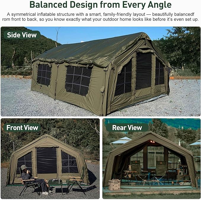 Coody Inflatable Canvas Camping Tents with Stove Jack – Premium Air Beam Family Glamping Tent, Breathable Cotton Canvas, Fast Setup Air Tent with Pump