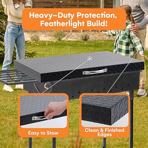 Flybold 36 Inch Blackstone Griddle Hard Cover – Aluminum Flat Top Grill Lid with Suitcase Handle – Lightweight, Weatherproof, Diamond Cut BBQ Replacement Cover for Blackstone & Member’s Mark Griddles
