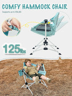 EVER ADVANCED Kids Hammock Chair Foldable, Kids Camping Chair with Stand Portable, Hammock Swing Chair with Cup Holder, Child Camping Gear Carry Bag for Traveling Outdoor Patio Supports 125LBS Green