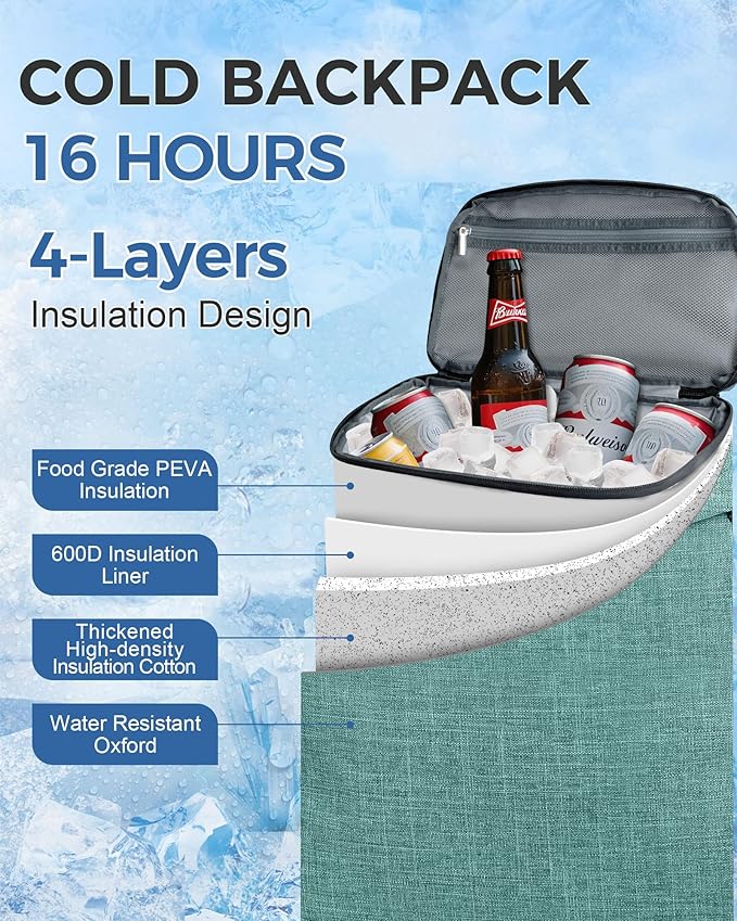 BAGLHER Lightweight Insulated Cooler Backpack - 30 Cans, Leak-Proof for Lunch, Picnic, Hiking, Camping Trips