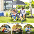 COSTWAY Double Portable Picnic Chairs, Folding Camping Chairs w/Detachable Umbrella, Cooler Bag, Cup Holders, Patio Beach Camping Chairs for Outdoors
