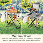 Cuisinart Fold ‘n Go Prep Table, Portable Folding Table and Grill Stand with Tool hooks, Trash Bag Holder, Paper Towel Rack, 24” x 20” Steel Food Prep Station Perfect for BBQs, Tailgates and Camping