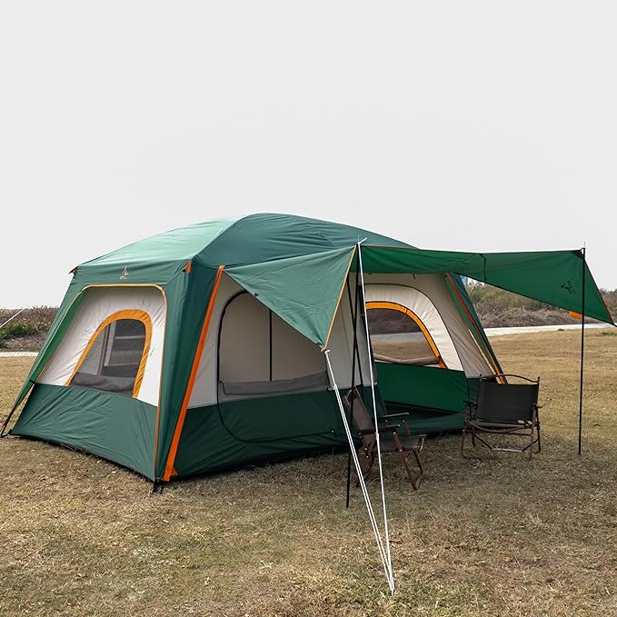 KTT Large Tent 8-10-12 Person,Family Cabin Tents,2 Rooms,2 Doors and 4 Windows with Mesh,Straight Wall,Waterproof,Double Layer,Big Tents for Outdoor,Picnic,Camping,Family Gathering