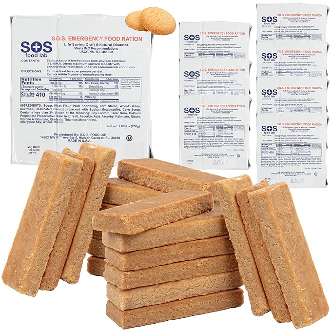 SOS Food Lab Emergency Food Bar - 3600 Calorie Ration (8 Pack Shortbread Cookie) - 3 Day/72 Hour Ready to Eat Supply for Camping, Hiking, Disaster Preparedness - 5 Year Shelf Life Energy Survival Food