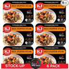 KJ Poultry Kosher Ready Meals - Beef Pepper Steak & Rice, MRE Meat Meals Ready to Eat (6 Pack) Prepared Entree Fully Cooked, Shelf Stable Microwave Dinner Travel, Military, Camping, Emergency Survival