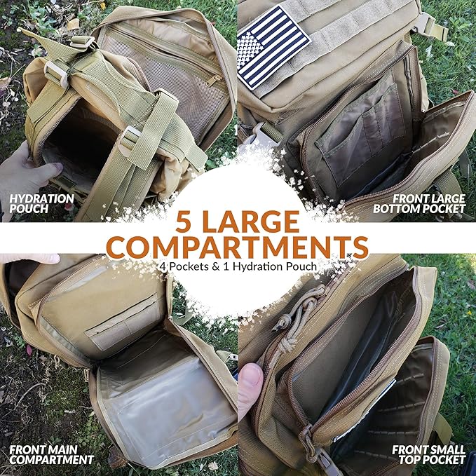 Bug Out Bag Backpack - 50L Tactical Backpack - Great for Survival Essentials (Purple)