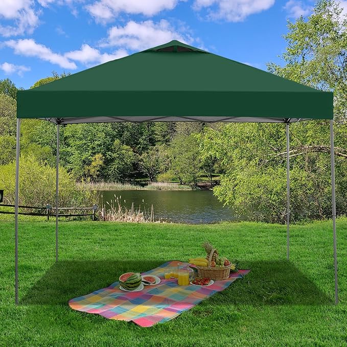 GDY 10x10 Pop Up Canopy Tent with Vents, 3 Adjustable Height, Outdoor Canopy with 4 Sandbag,Patio Sun Shade for Events, Parties, Camping, (Green).