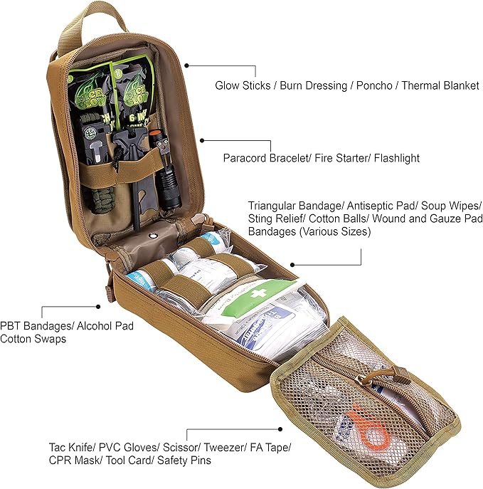 EVERLIT 250 Pieces Survival First Aid Kit IFAK EMT Molle Pouch Survival Kit Outdoor Gear Emergency Kits Trauma Bag for Camping Boat Hunting Hiking Home Car Earthquake and Adventures