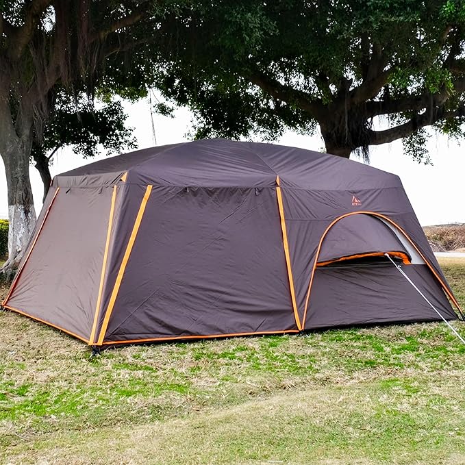 KTT Extra Large Tent 10-12-14 Person(B),Family Cabin Tents,2 Rooms,3 Doors and 3 Windows with Mesh,Straight Wall,Waterproof,Double Layer,Big Tent for Outdoor,Picnic,Camping,Family Gathering