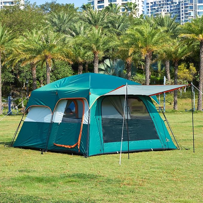 KTT Large Tent 6-8-10 Person,Family Cabin Tents,2 Rooms,2 Doors and 4 Windows with Mesh,Straight Wall,Waterproof,Double Layer,Big Tents for Outdoor,Picnic,Camping,Family Gathering