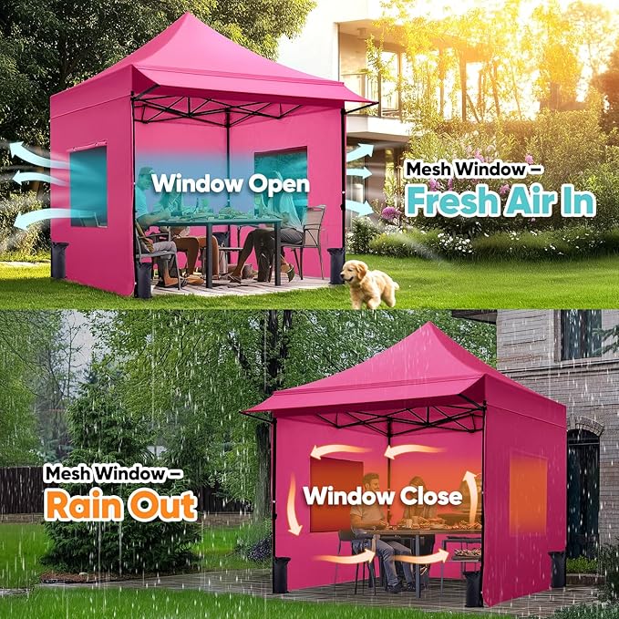 Quictent 10x10 Heavy Duty Pop up Canopy Tent with Sidewalls, Commercial Grade Instant Shelter with Wheeled Bag for Outdoor, Parties, Markets, 600D PU Coated UPF 50+ Sun Shield
