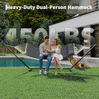 2 Person Double Hammock with Adjustable Steel Stand & Pillow, Heavy Duty Portable Outdoor Hammock Set, MAX 450 LBS Weight Capacity for Patio, Garden, Beach, Backyard