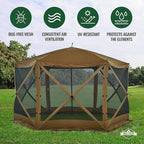 Hike Crew 12’ x 12’ Pop-Up Gazebo Screen Tent | Screened 6-Sided Instant Outdoor Canopy Shelter with Stakes, Ropes & Carry Bag for Camping, Sports & Picnic Table | UV Resistant SPF 50+