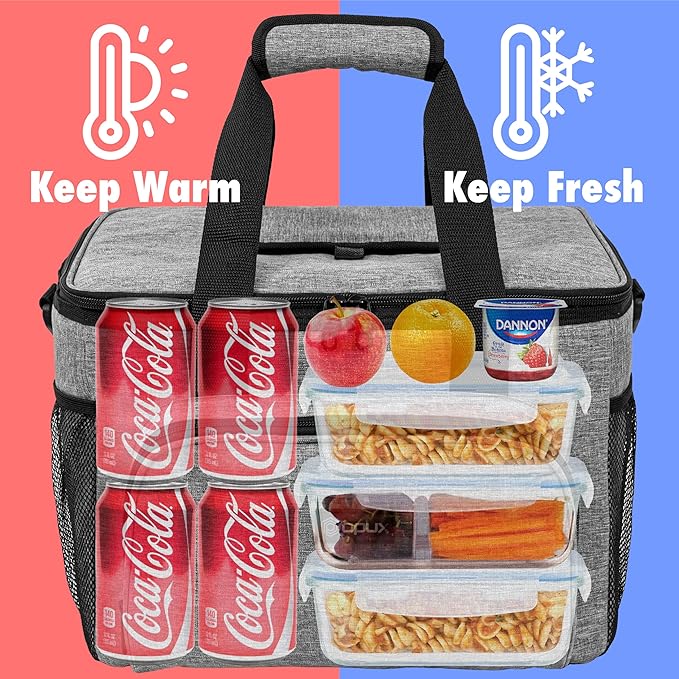 OPUX Soft Cooler Bag, Insulated Collapsible Lunch Cooler Tote for Men Work Camping Beach Travel, Portable Soft Sided Leakproof Waterproof Large Lunch Bag Box with Shoulder Strap 40 Cans, Heather Gray