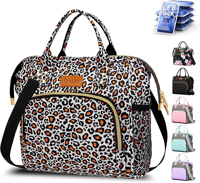 Lunch Bags for Women, Lunch Box for Women Insulated Lunch Bag, Leakproof Lunch Tote Bags for Work with Adjustable Strap Reusable Cooler Tote Bag for Picnic,Camping, 8 Ice Packs
