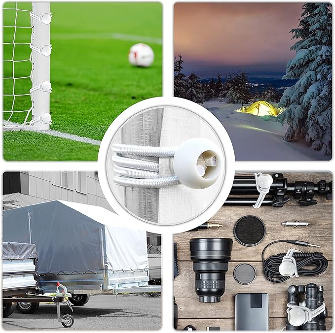 9 inch 50 Piece Heavy Duty 5mm Ball Bungee Canopy Cord by Wellmax, White Color