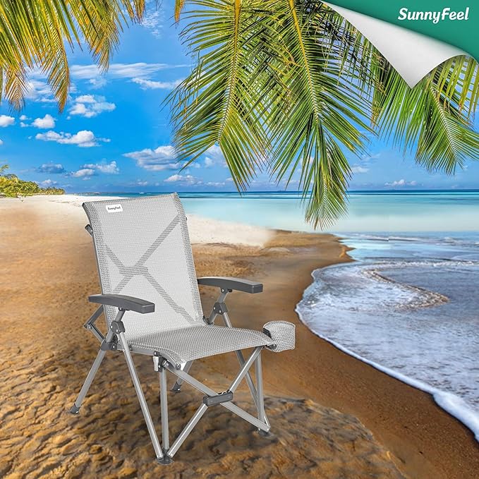 SUNNYFEEL Folding Camping Chair Heavy Duty Ergonomic Chairs Support 500lbs with Adjustable Breathable High Back Support and Cup Holder, Aluminum Frame for Fishing, Camp, Beach, Lawn, RV, Patio
