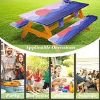 Fitted Picnic Table Cover with Bench Covers, Windproof Vinyl Table Cloths Outside Camping Cooking Backyard Furniture Seat Cushion Tablecloth Activities Party Decor Decorations Para Acampar Equipment